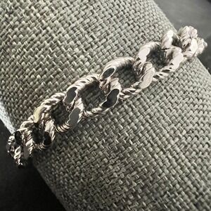 Monet Vintage Silver Tone Rope Twist Chunky Link Bracelet‎ 7 Inch Minimalist 70s